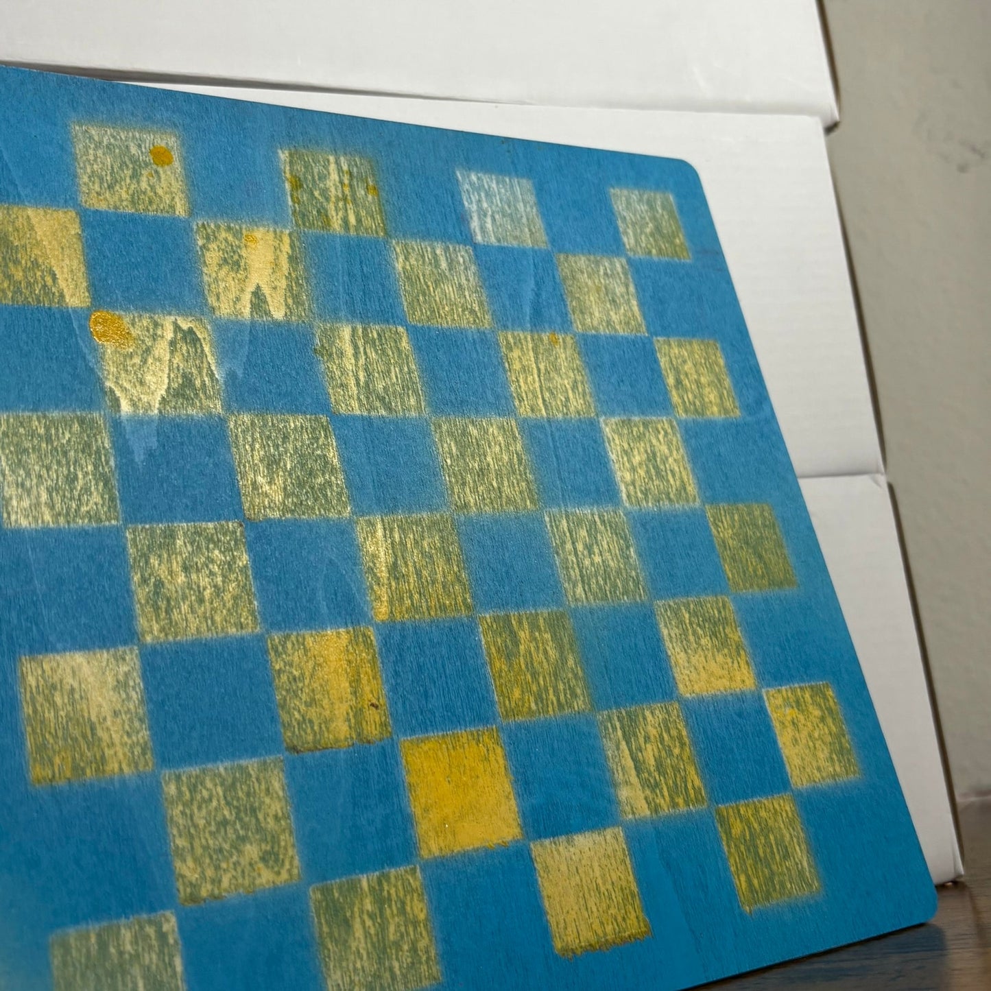 Blue Mustard Yellow - Painted Thin Wooden Chess Board