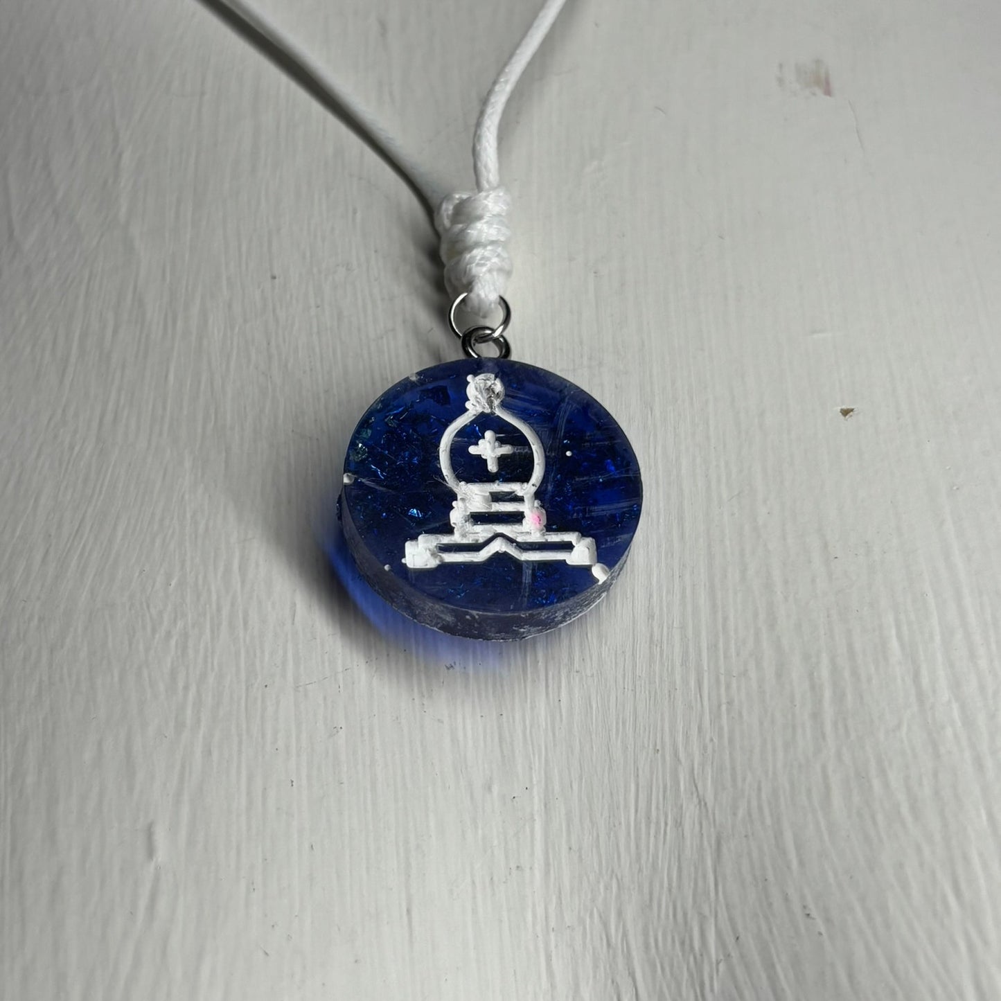 Fading Blue Bishop - Handmade Resin Chess Necklace - Flat Edition