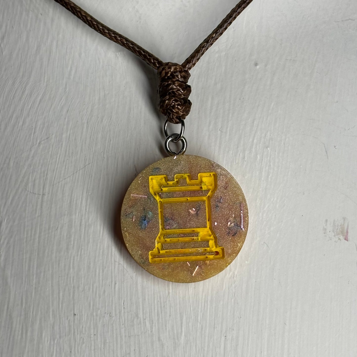 Yellow Crystal Rook - Handmade Resin Chess Necklace