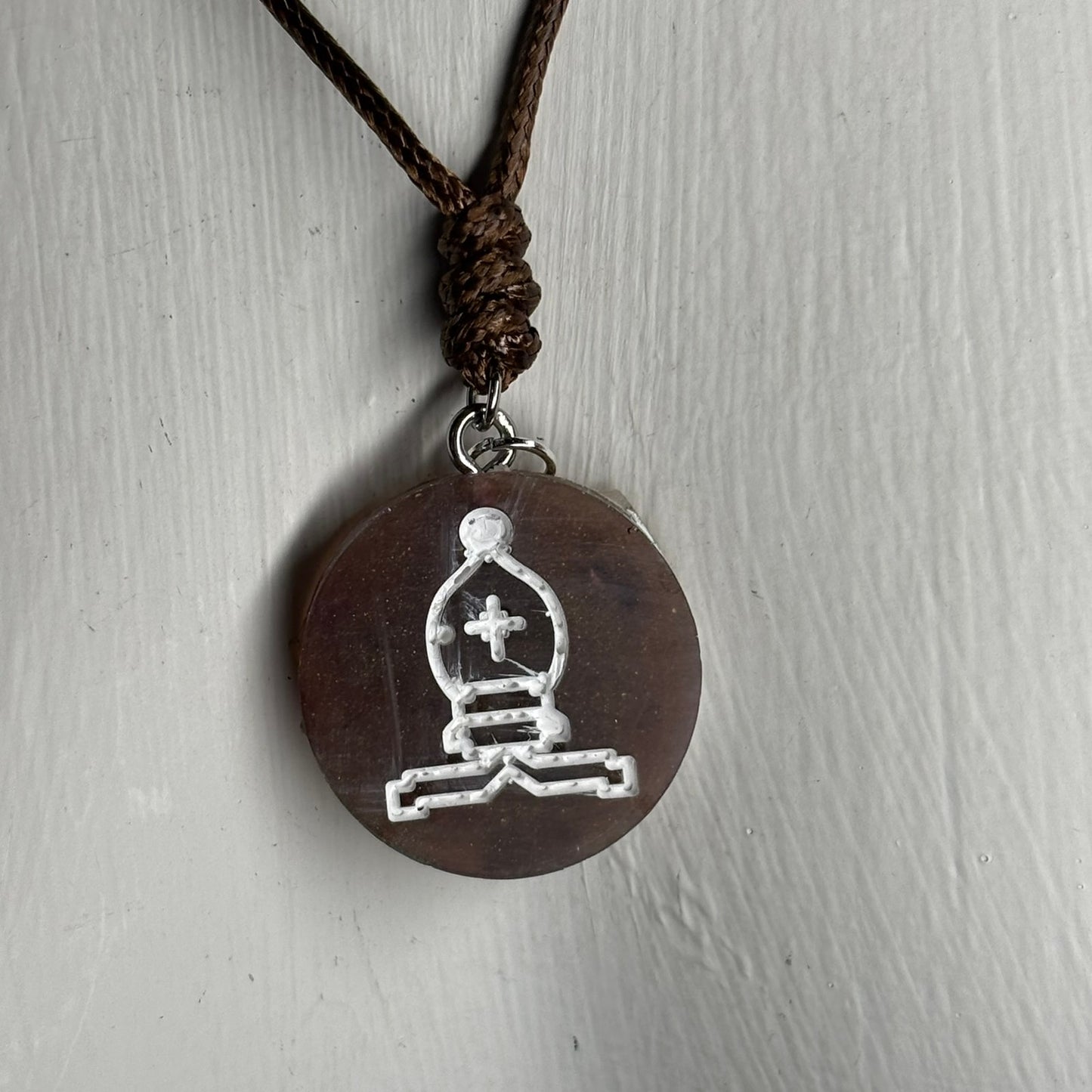 Timeless Brown Bishop - Handmade Resin Chess Necklace