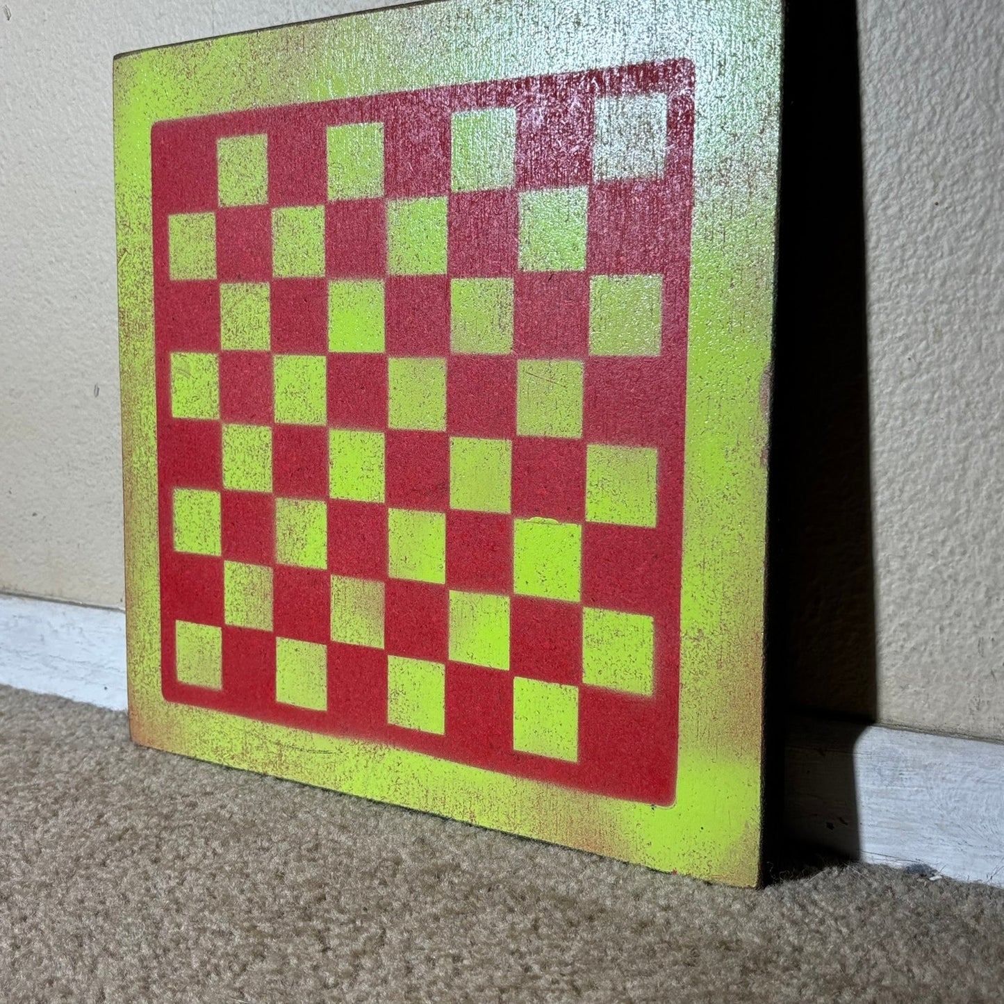 Neon Green & Red - Painted Chess Board