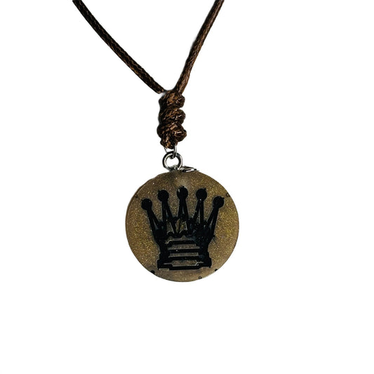Vintage Brown Queen - Handmade Resin Chess Necklace