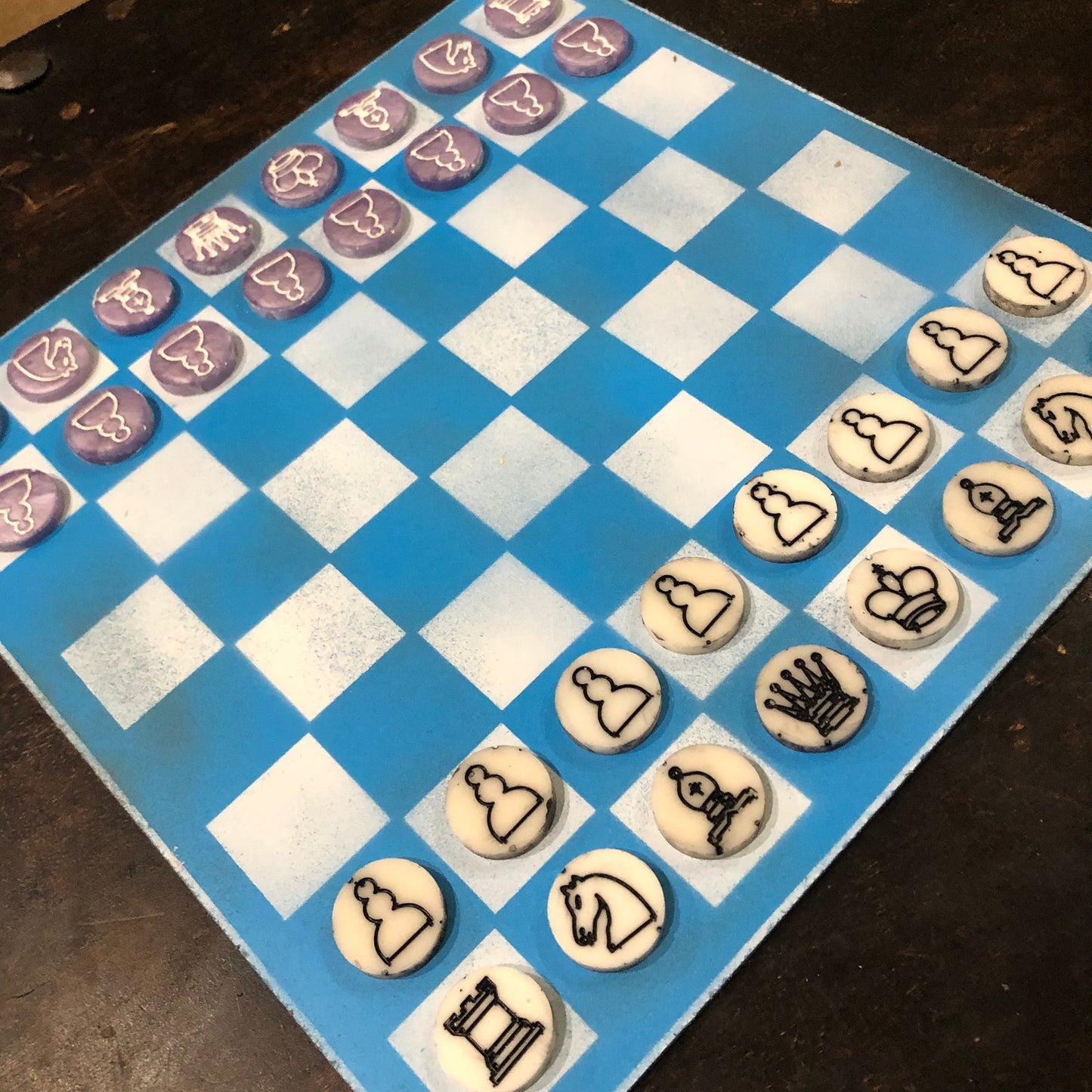 Purple/Blue & White - Painted Chess Set