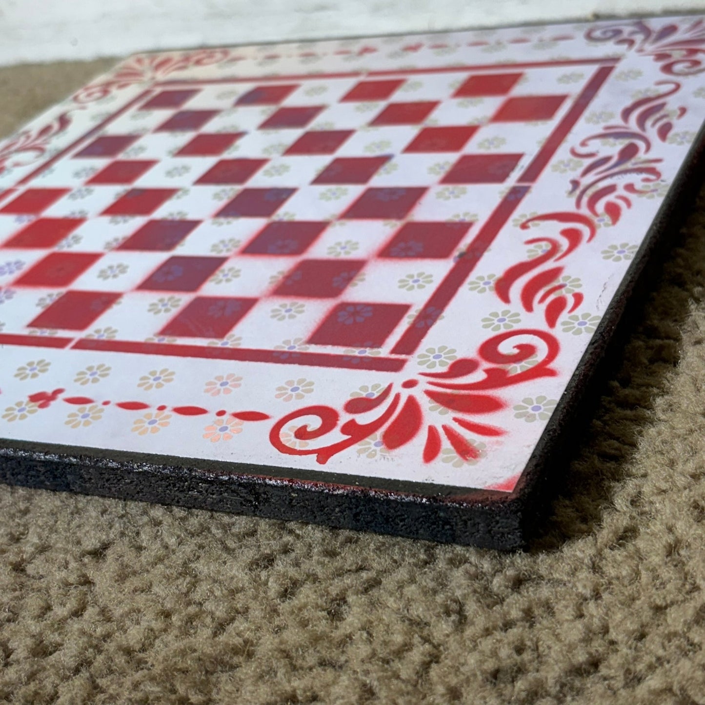 Red Chrome Flowers - Scrapbook Chess Board