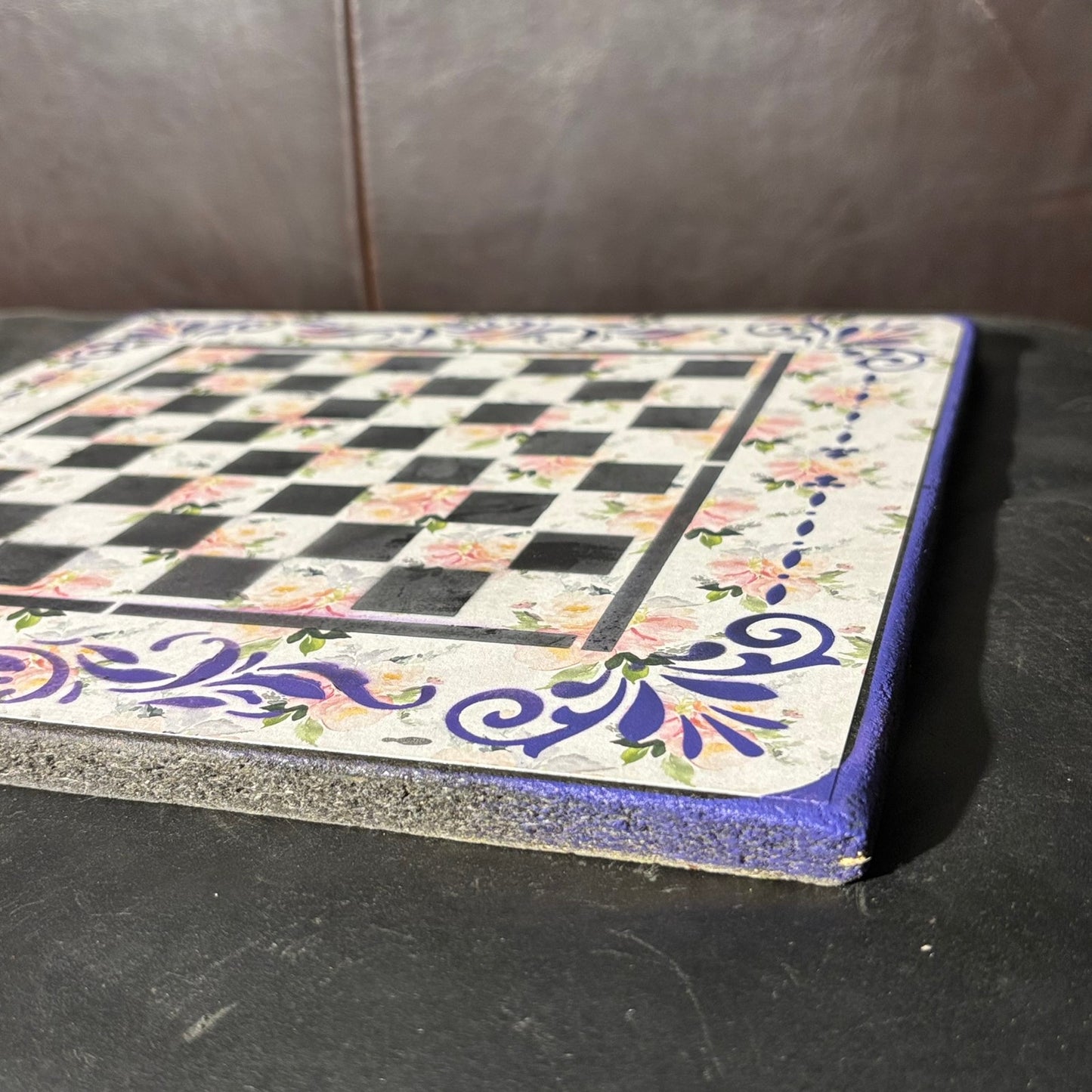Purple & Soft Pink Flowers - Scrapbook Chess Board
