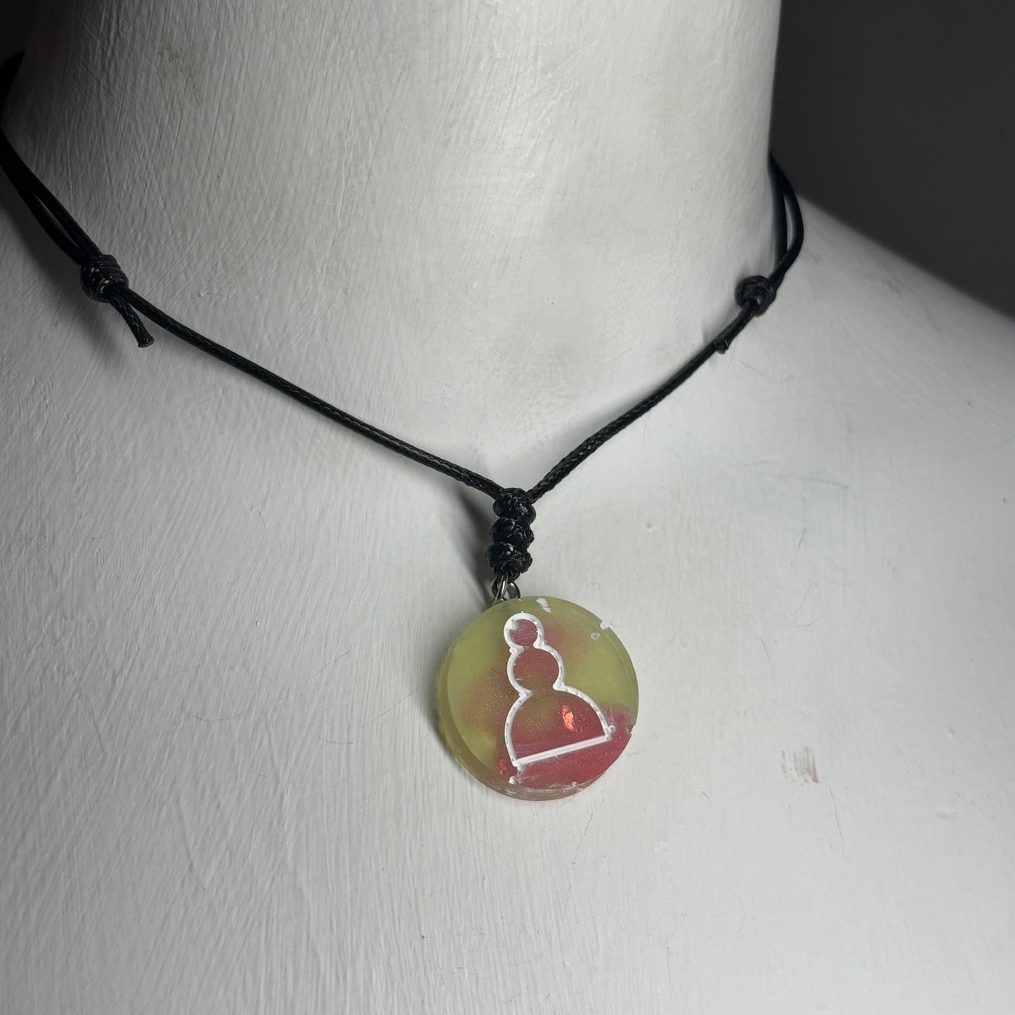 Pink Green Pawn - Handmade Resin Chess Necklace