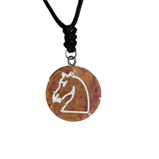 Crystal Peach Knight - Handmade Resin Chess Necklace