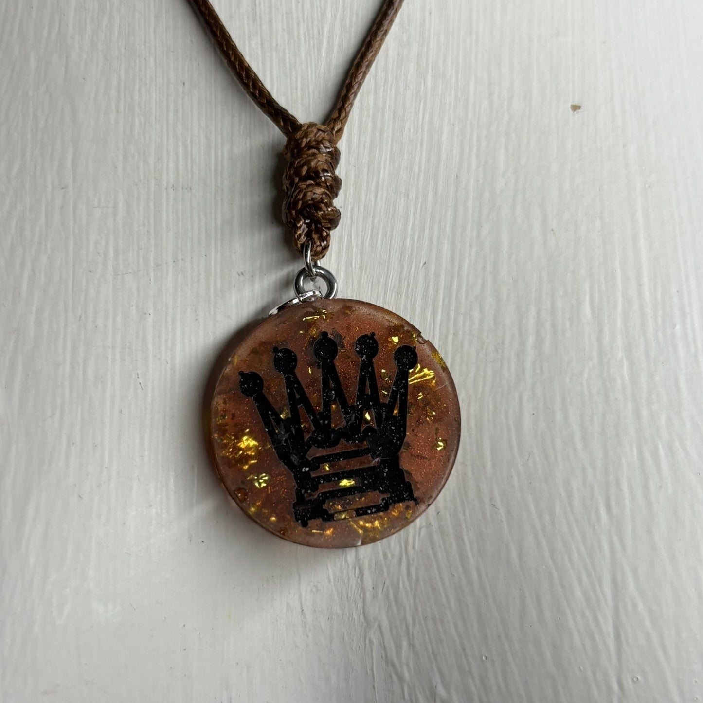 Dark Amber Queen - Handmade Resin Chess Necklace