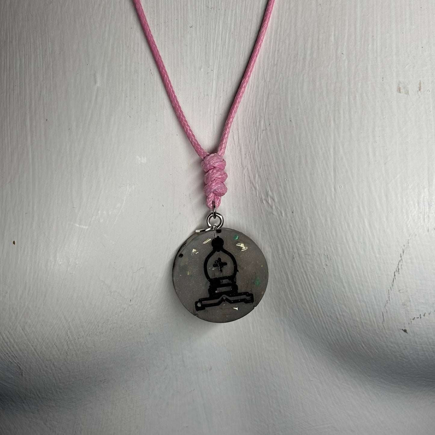 Silver Pink Bishop - Handmade Resin Chess Necklace