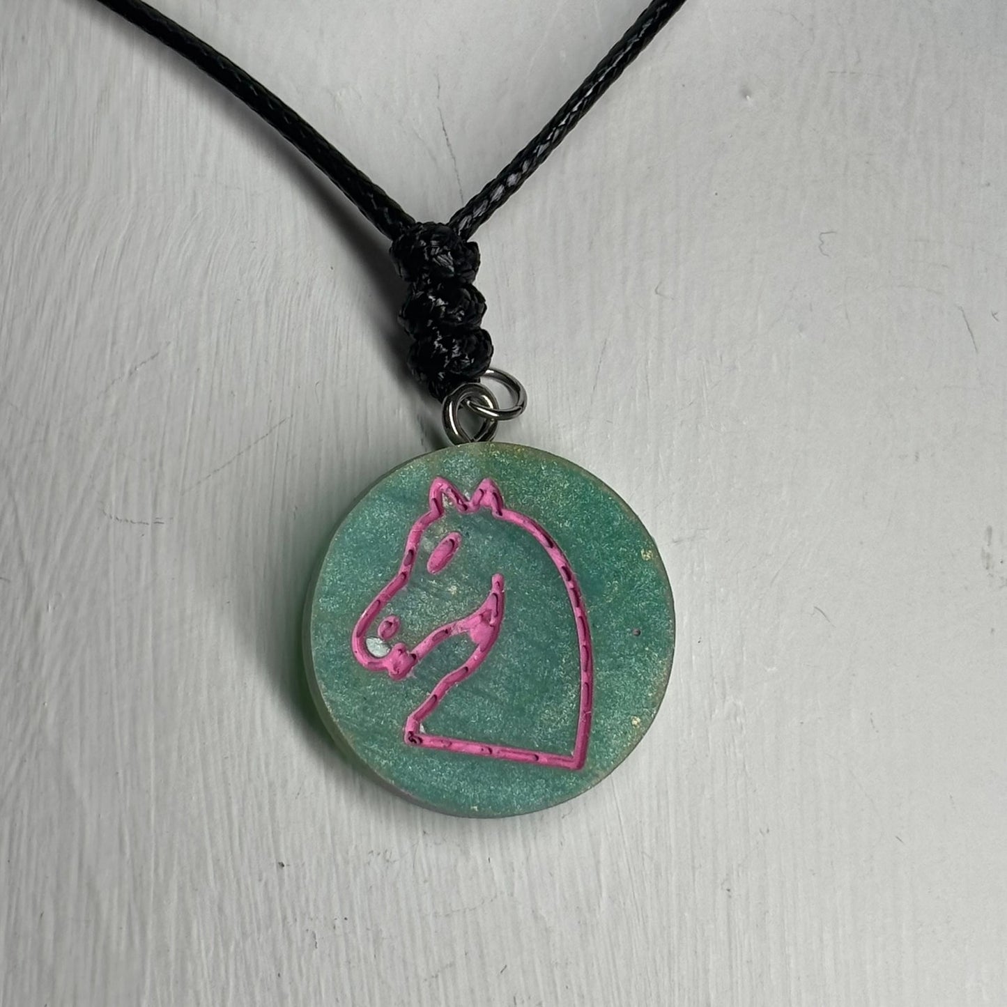 Vintage Green Knight - Handmade Resin Chess Necklace