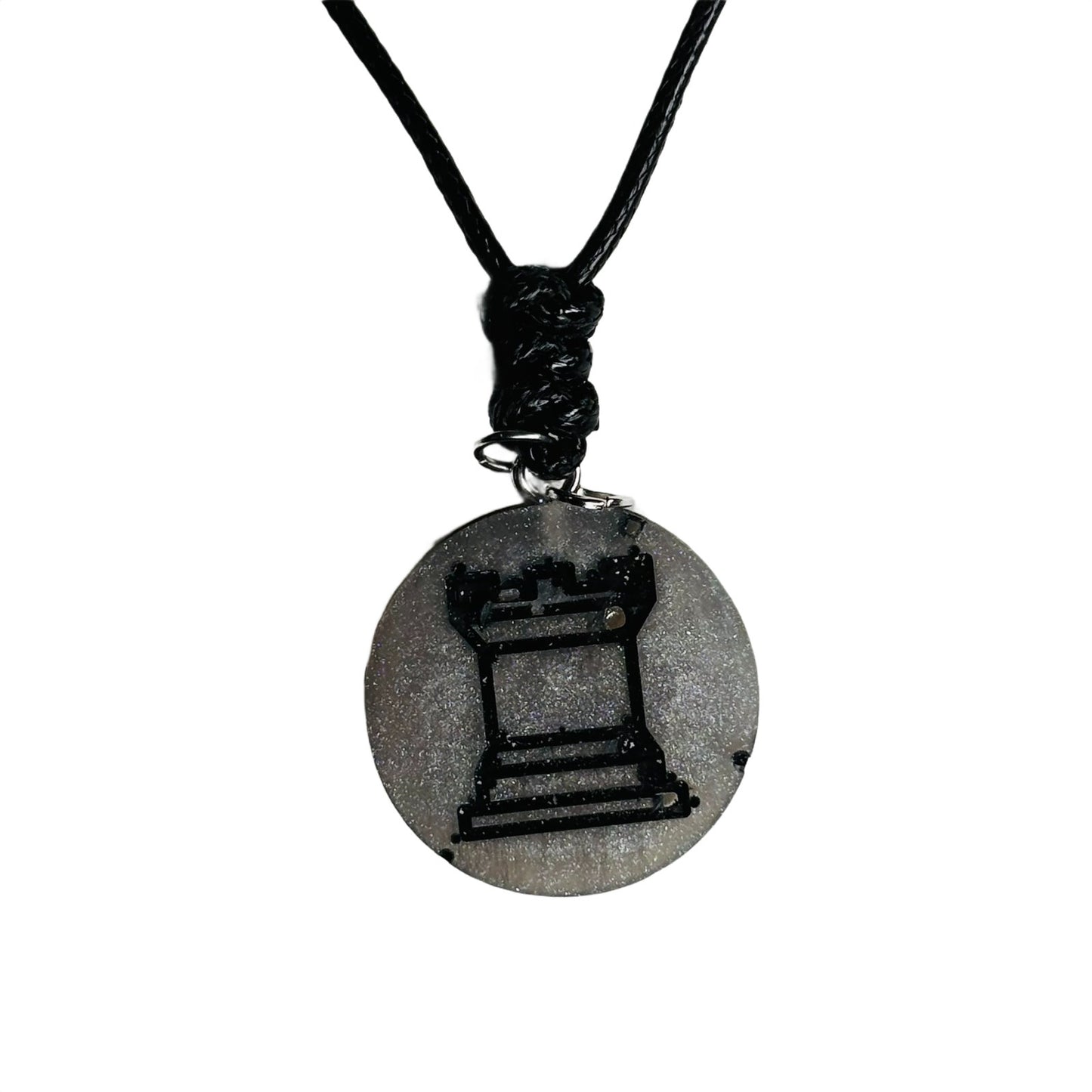 Silver Rook - Handmade Resin Chess Necklace
