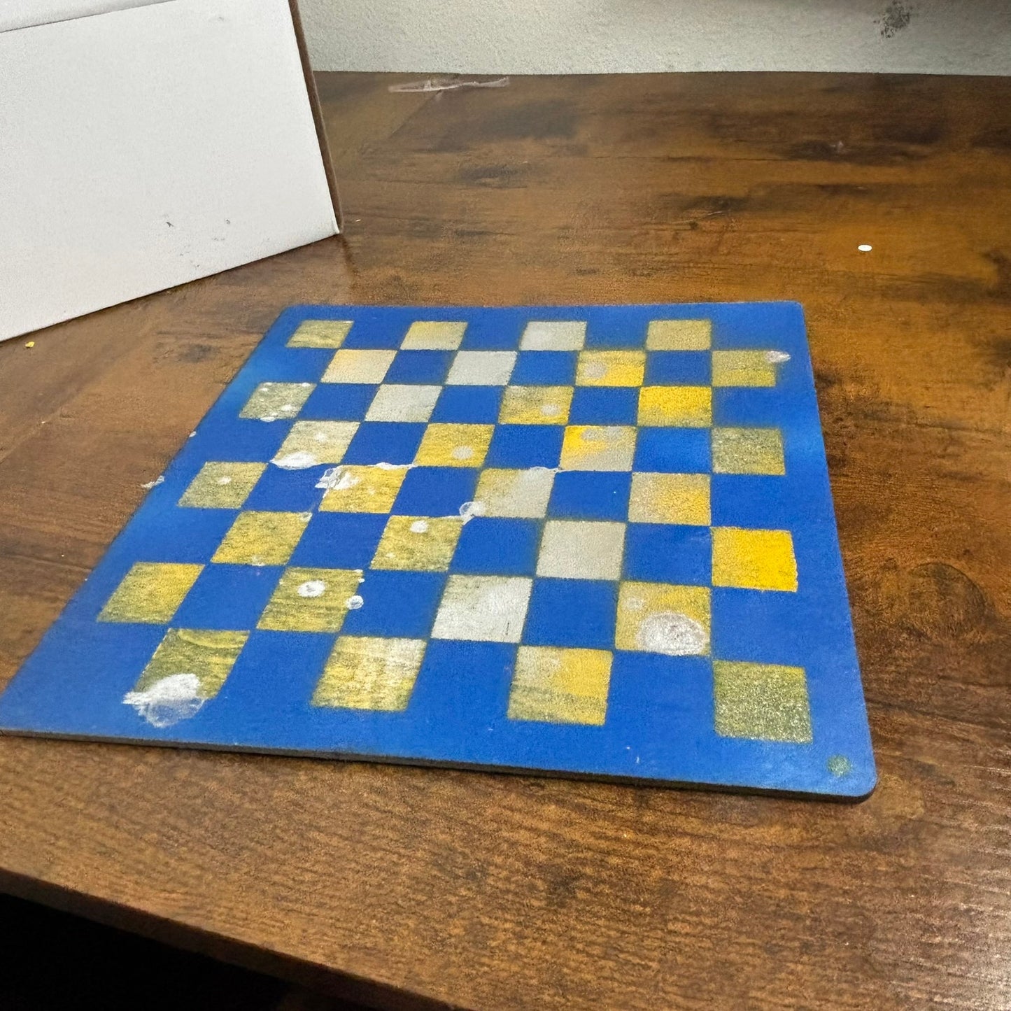 Blue Yellow Mix - Painted Thin Wooden Chess Board