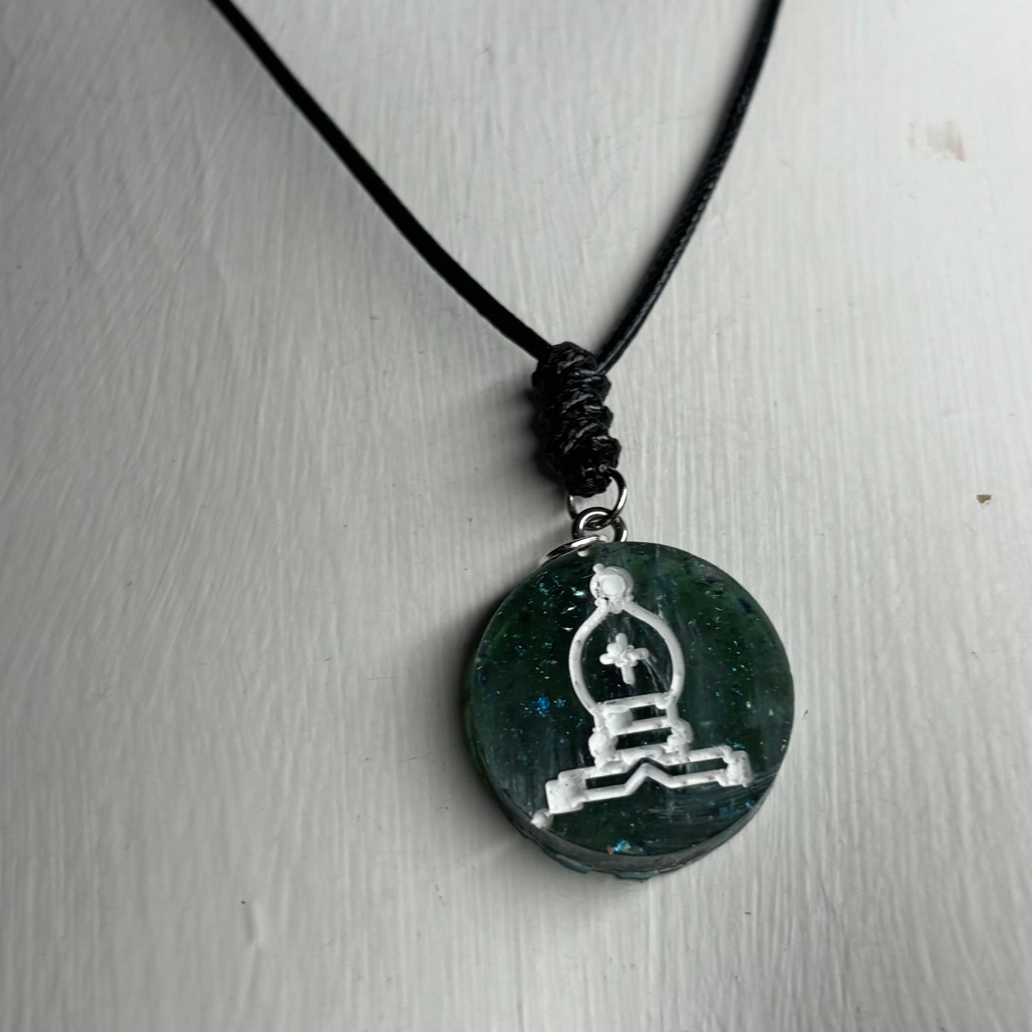 Mystic Blue Bishop - Handmade Resin Chess Necklace