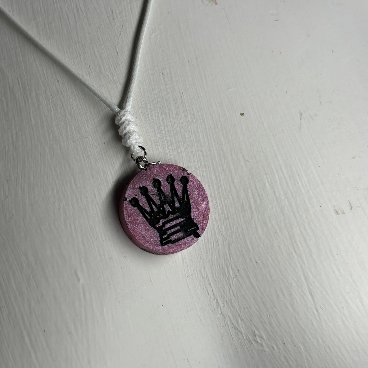 Dark Pink Queen - Handmade Resin Chess Necklace