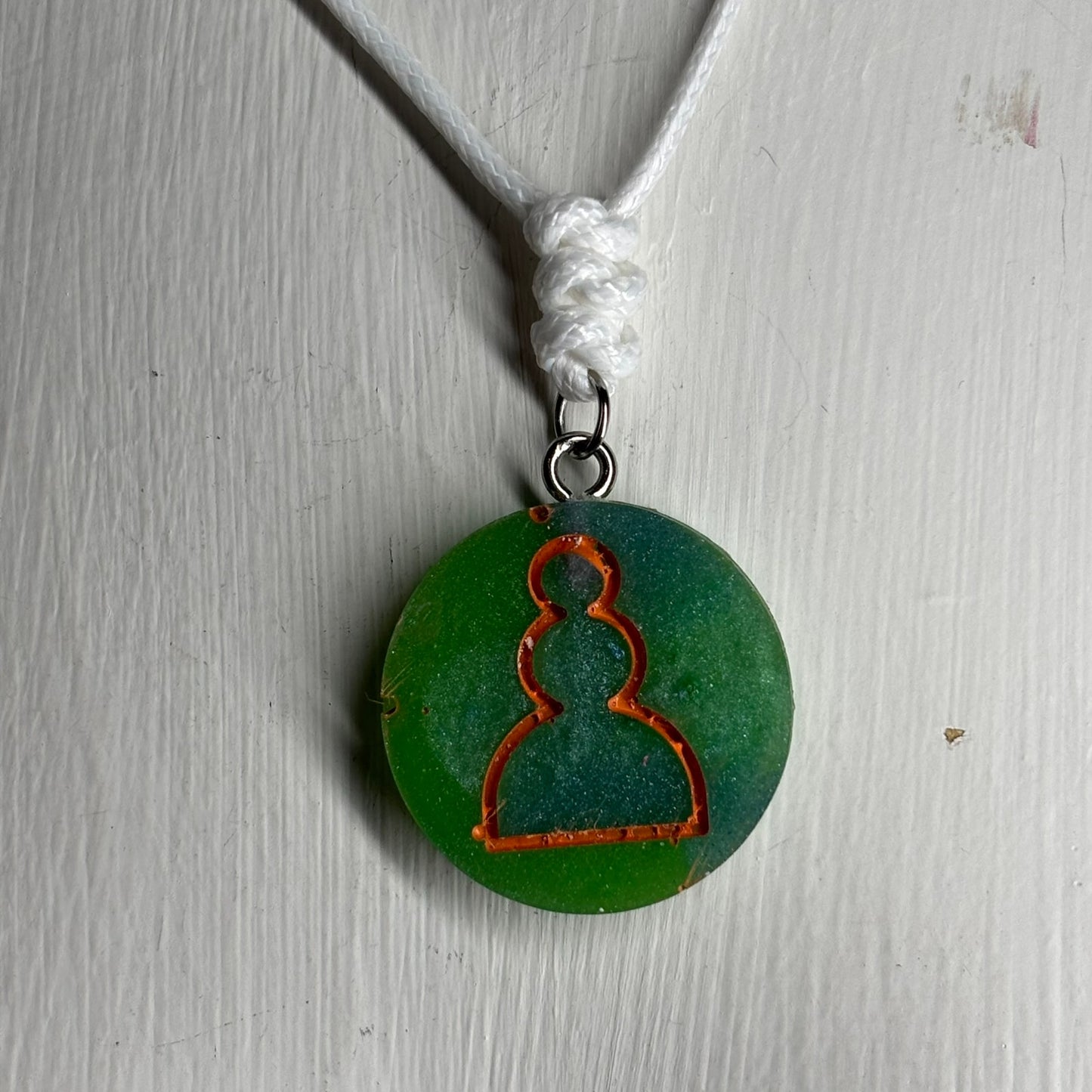Green Orange Pawn - Handmade Resin Chess Necklace