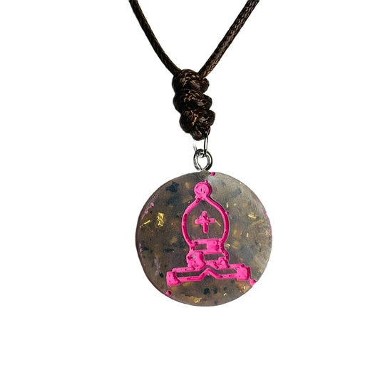 Pink Print Bishop - Handmade Resin Chess Necklace