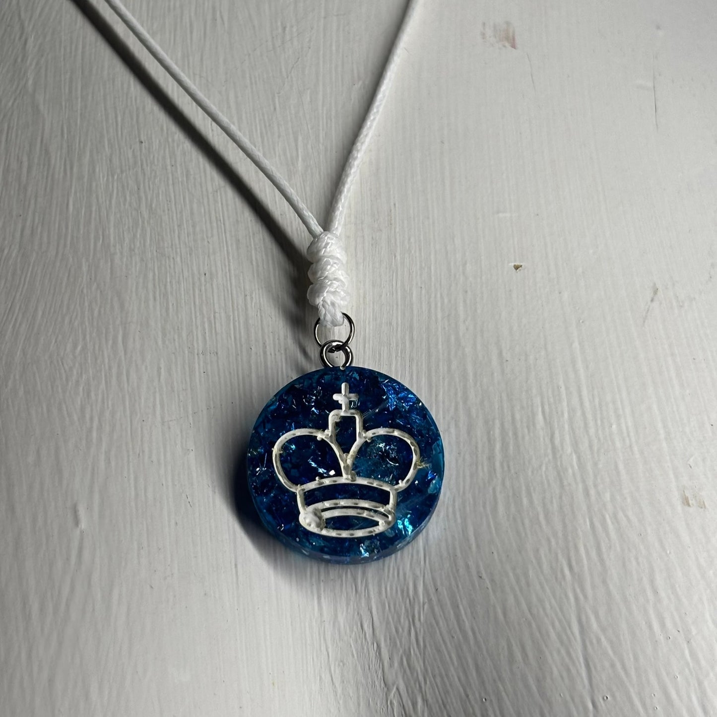 Sparkle Blue King - Handmade Resin Chess Necklace
