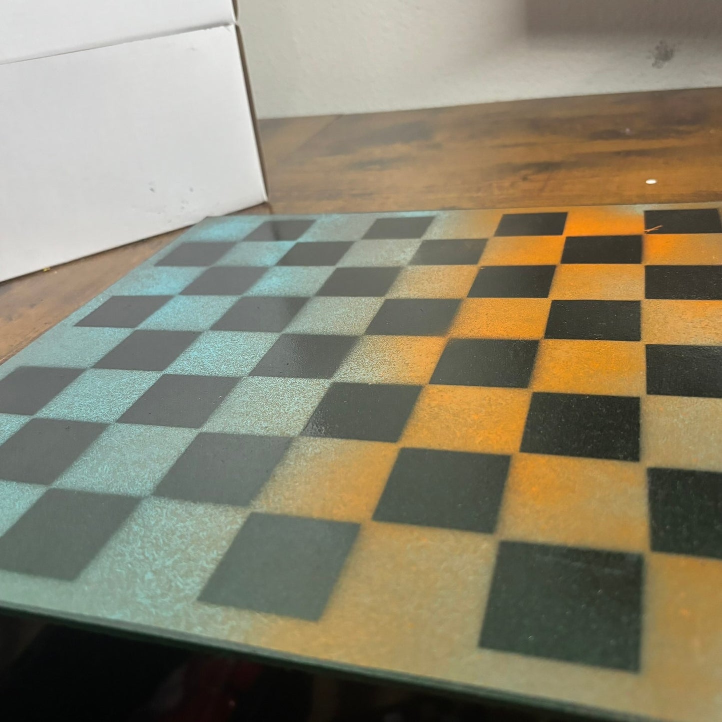 Blue & Orange - Painted Chess Board