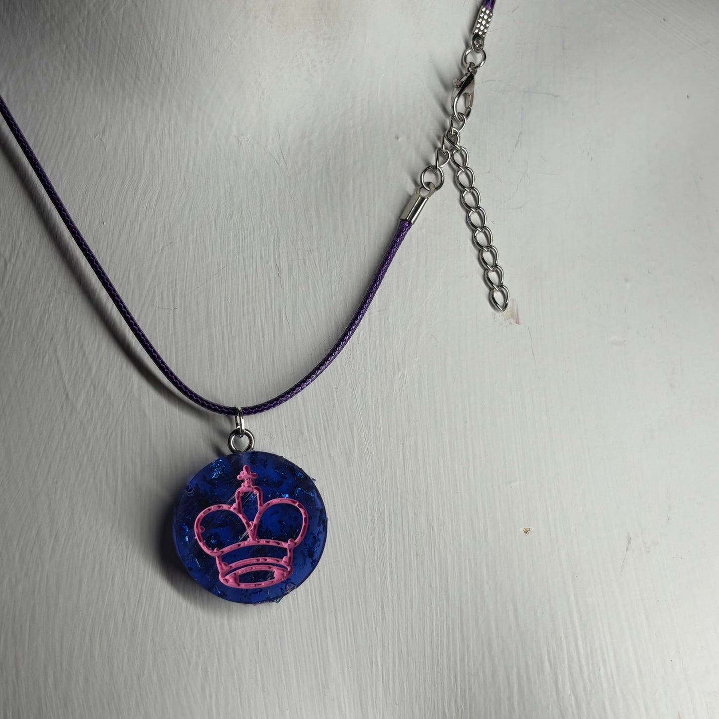 Royal Blue/Pink King - Handmade Resin Chess Necklace