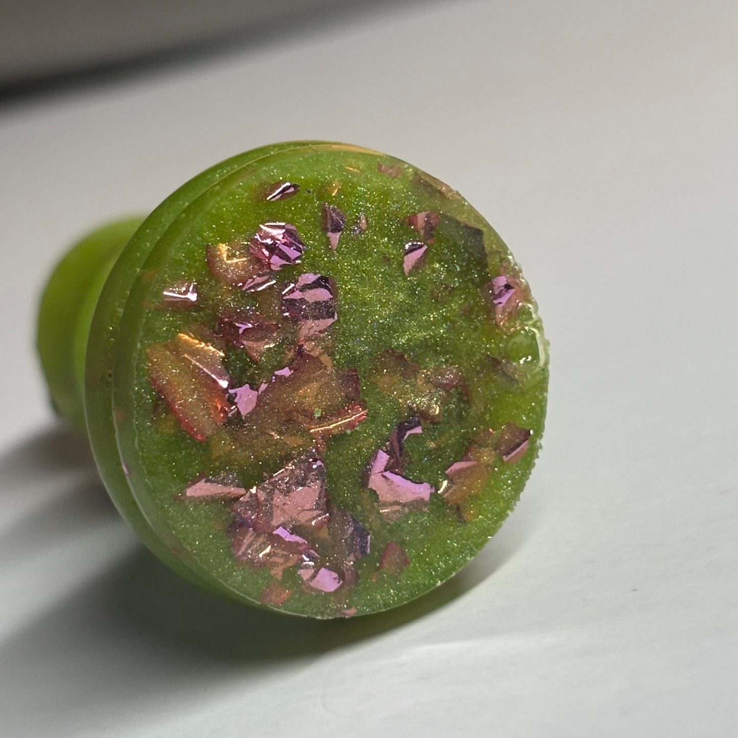 Green Pink Sparkle King - Handmade Resin Keychain