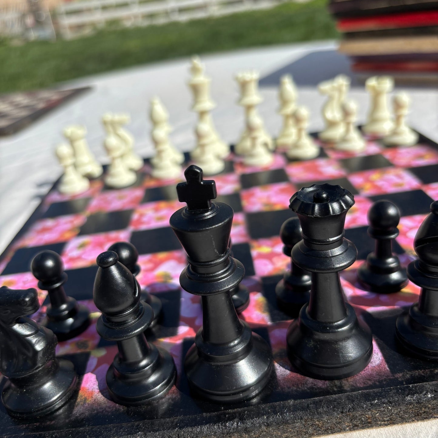 Pink Flowers - Scrapbook Chess Set