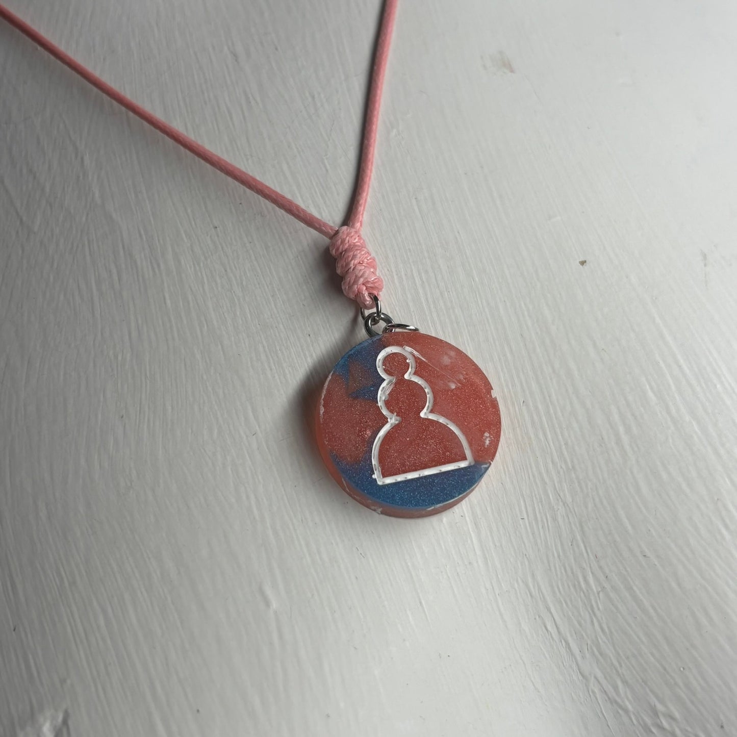 Pink & Blue Pawn - Handmade Resin Chess Necklace