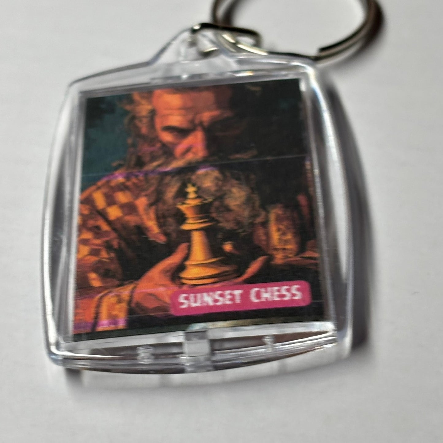 Bearded Man Ponders - Sunset Chess Photo Keychain