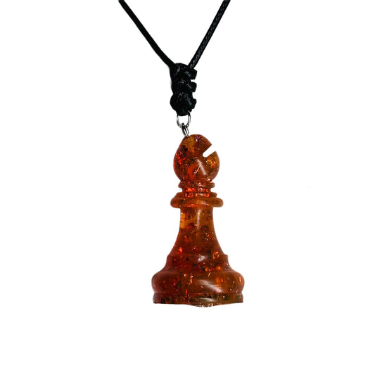 Sparkle Red Bishop - Handmade Resin Chess Necklace