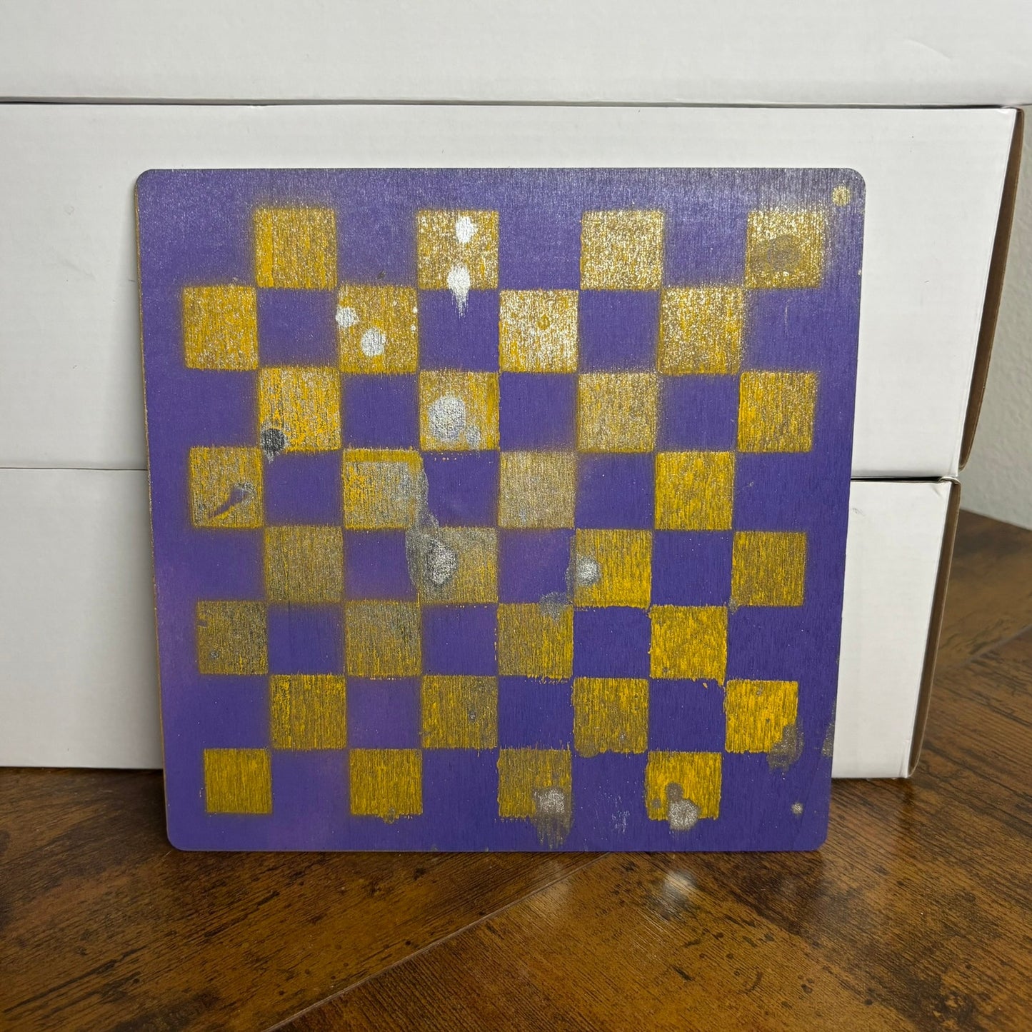 Purple Yellow Enmeshment - Painted Thin Wooden Chess Board
