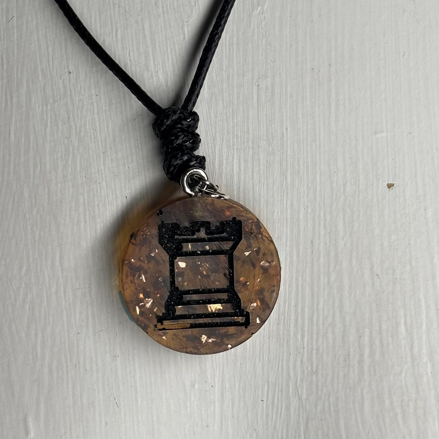 Dark Amber Rook - Handmade Resin Chess Necklace