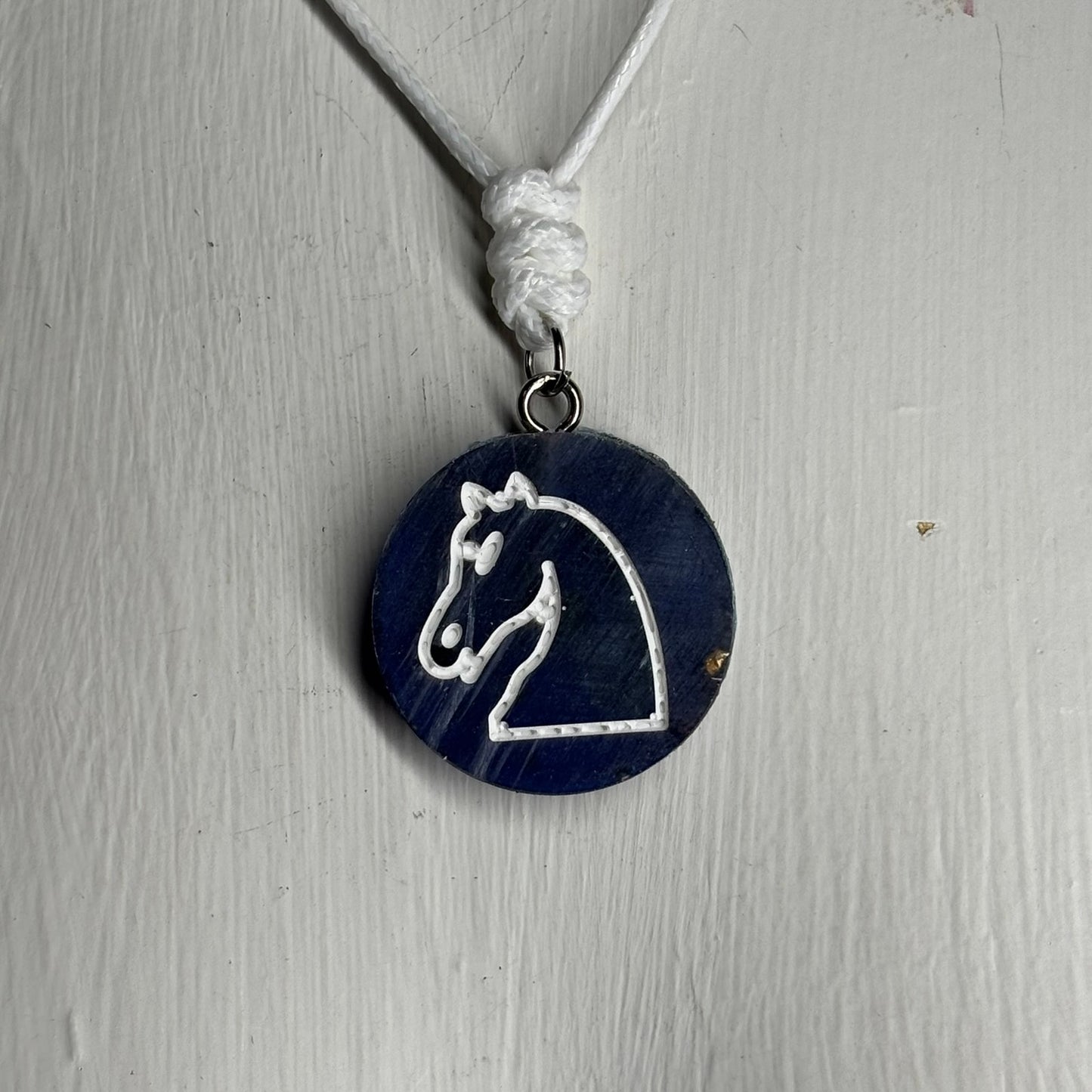 Navy Blue Knight - Handmade Resin Chess Necklace - Flat Edition