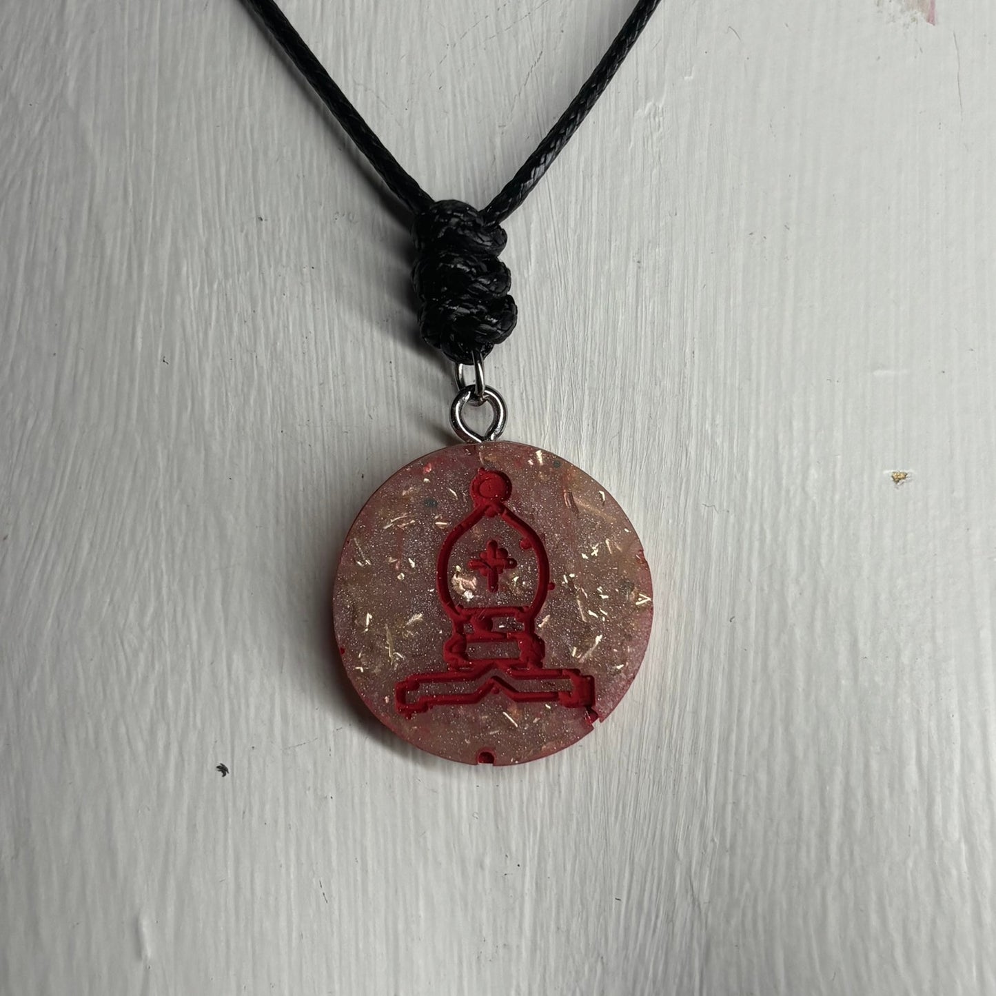 Crystal Red Print Bishop - Handmade Resin Chess Necklace
