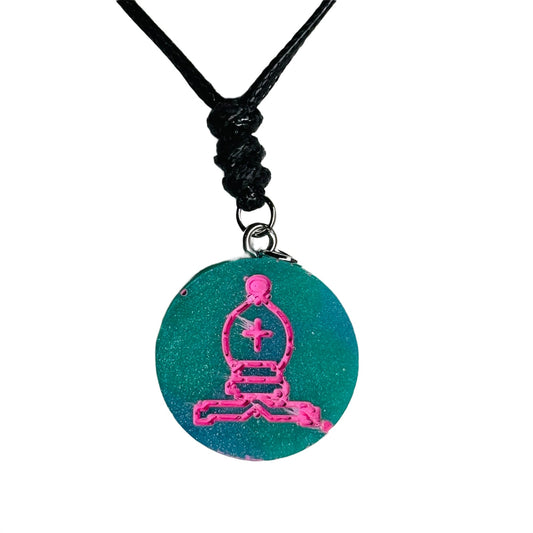 Aqua Pink Bishop - Handmade Resin Chess Necklace