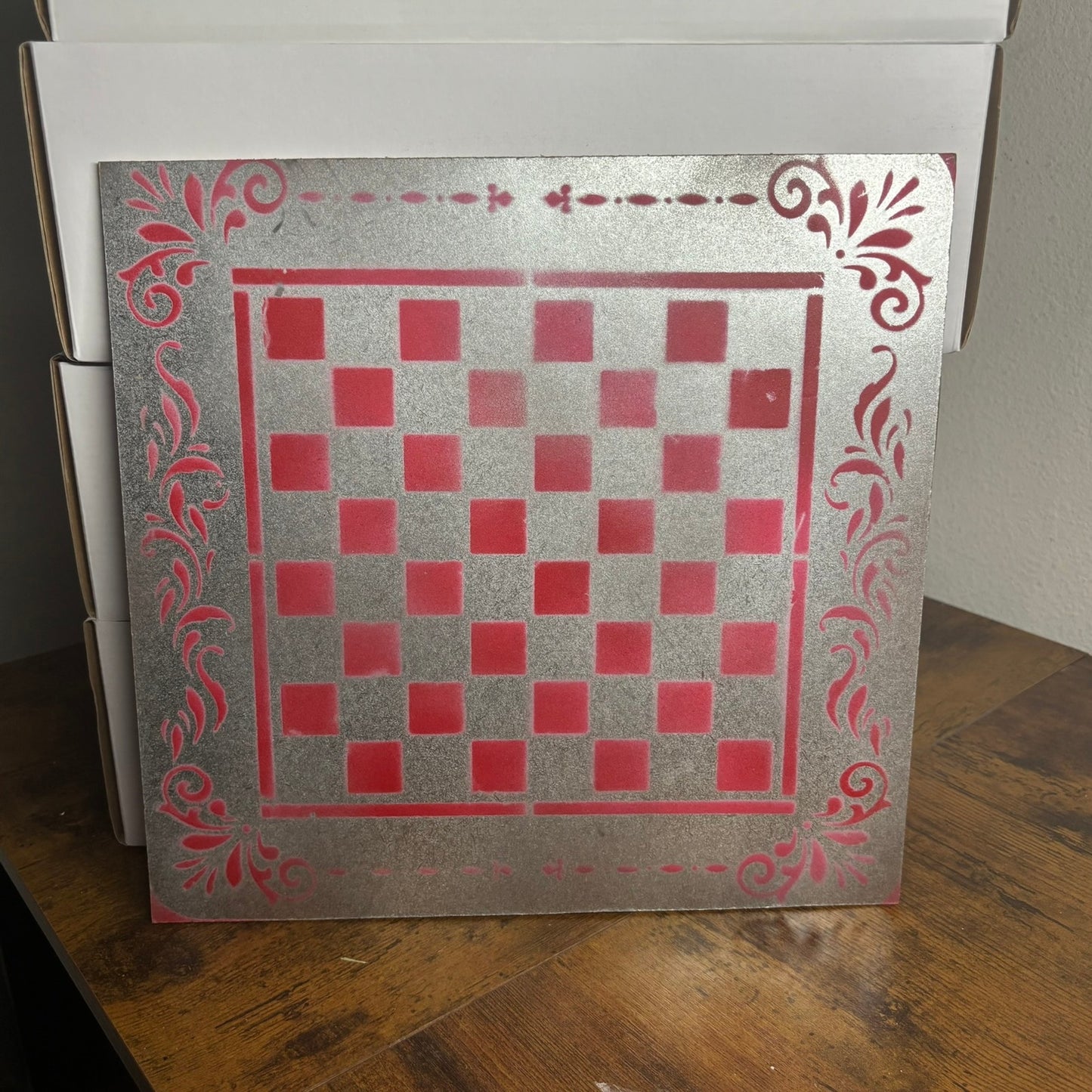 Chrome Red - Painted Chess Board