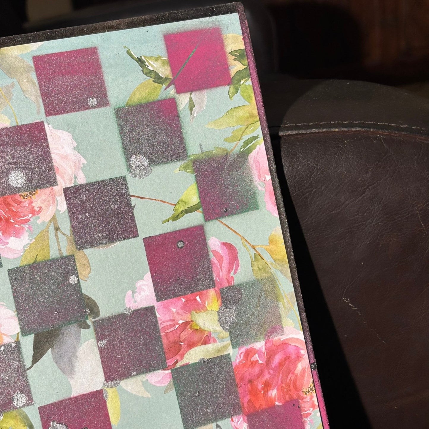 Mint Green Flowers - Scrapbook Chess Board