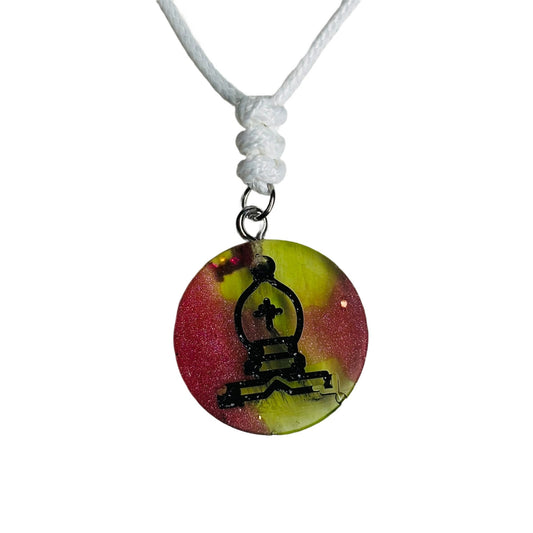 Red/Green Bishop - Handmade Resin Chess Necklace