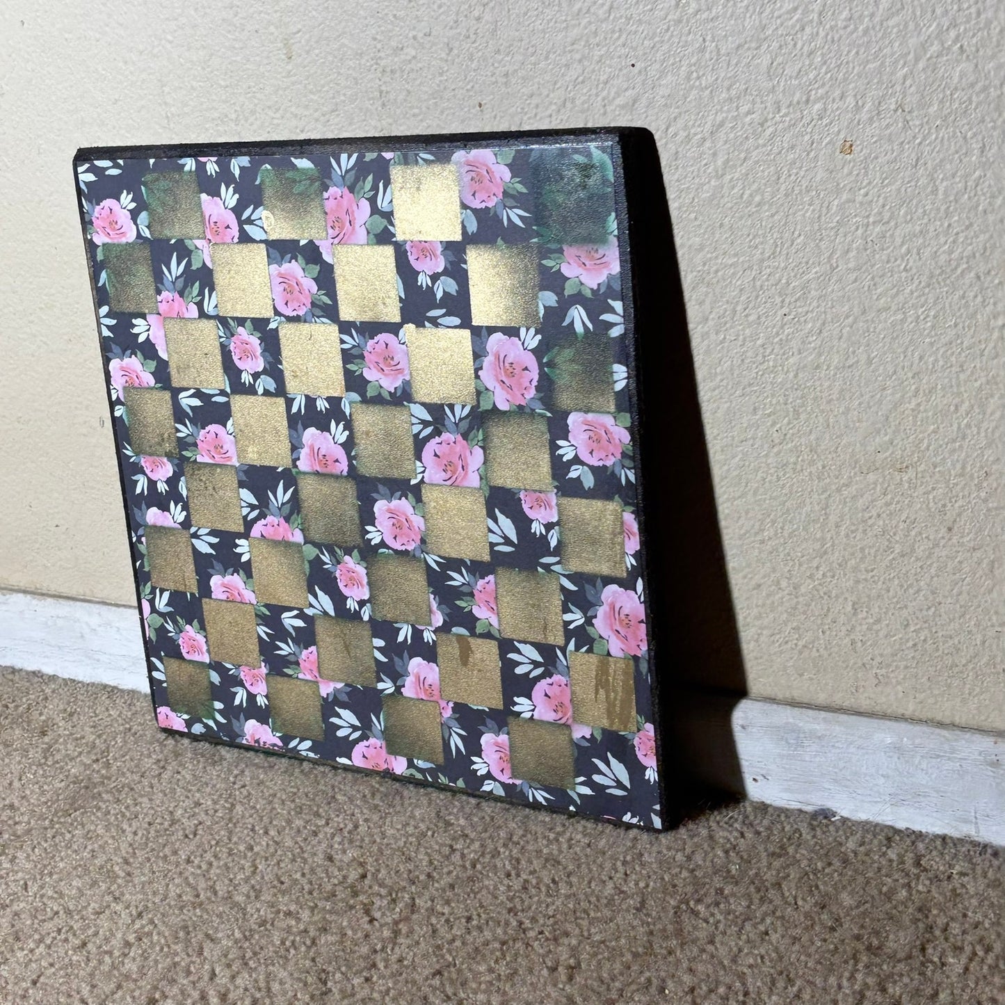 Golden Dark Green Flowers - Scrapbook Chess Board