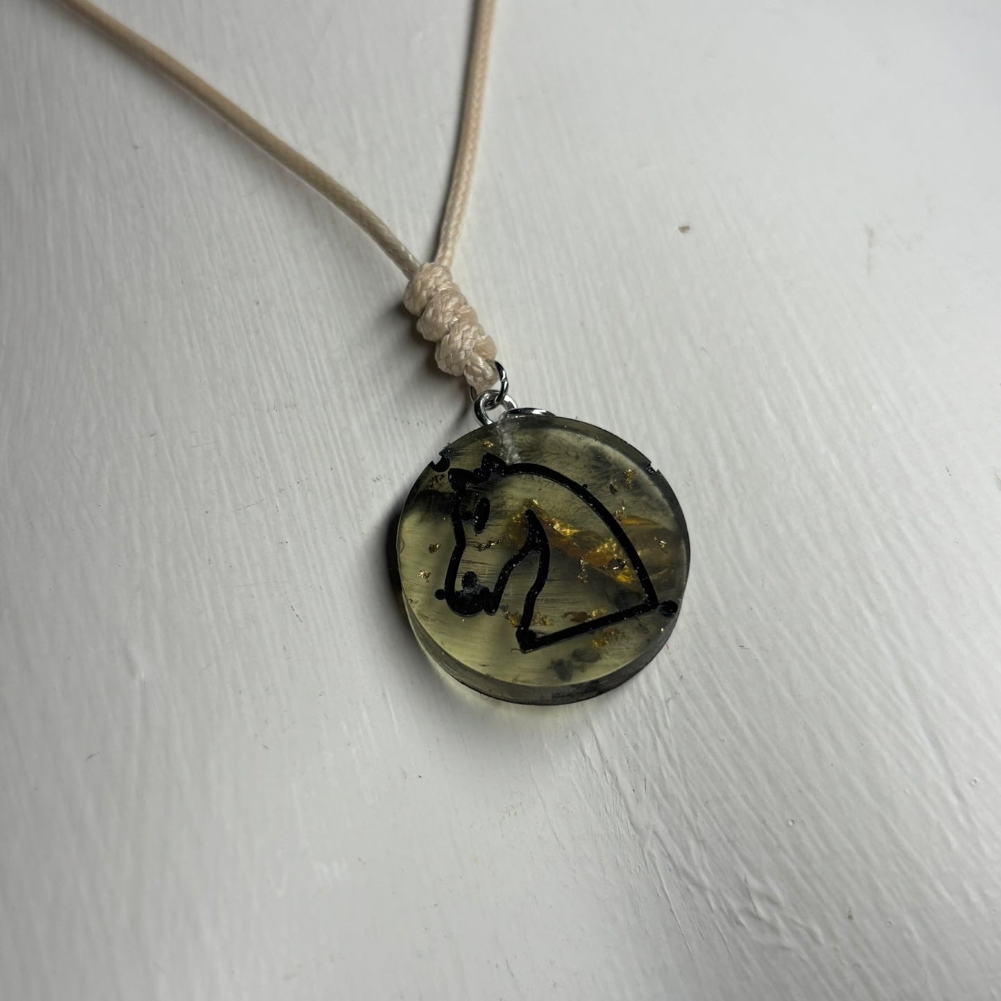 Dark Green Knight - Handmade Resin Chess Necklace