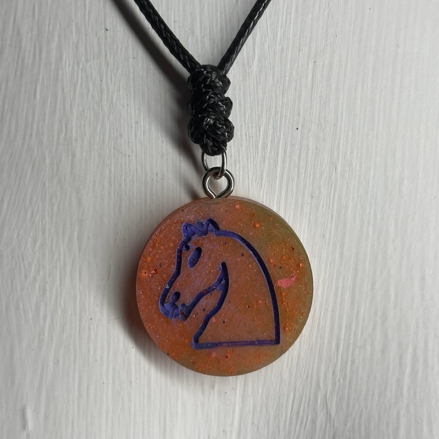 Purple Orange Knight - Handmade Resin Chess Necklace