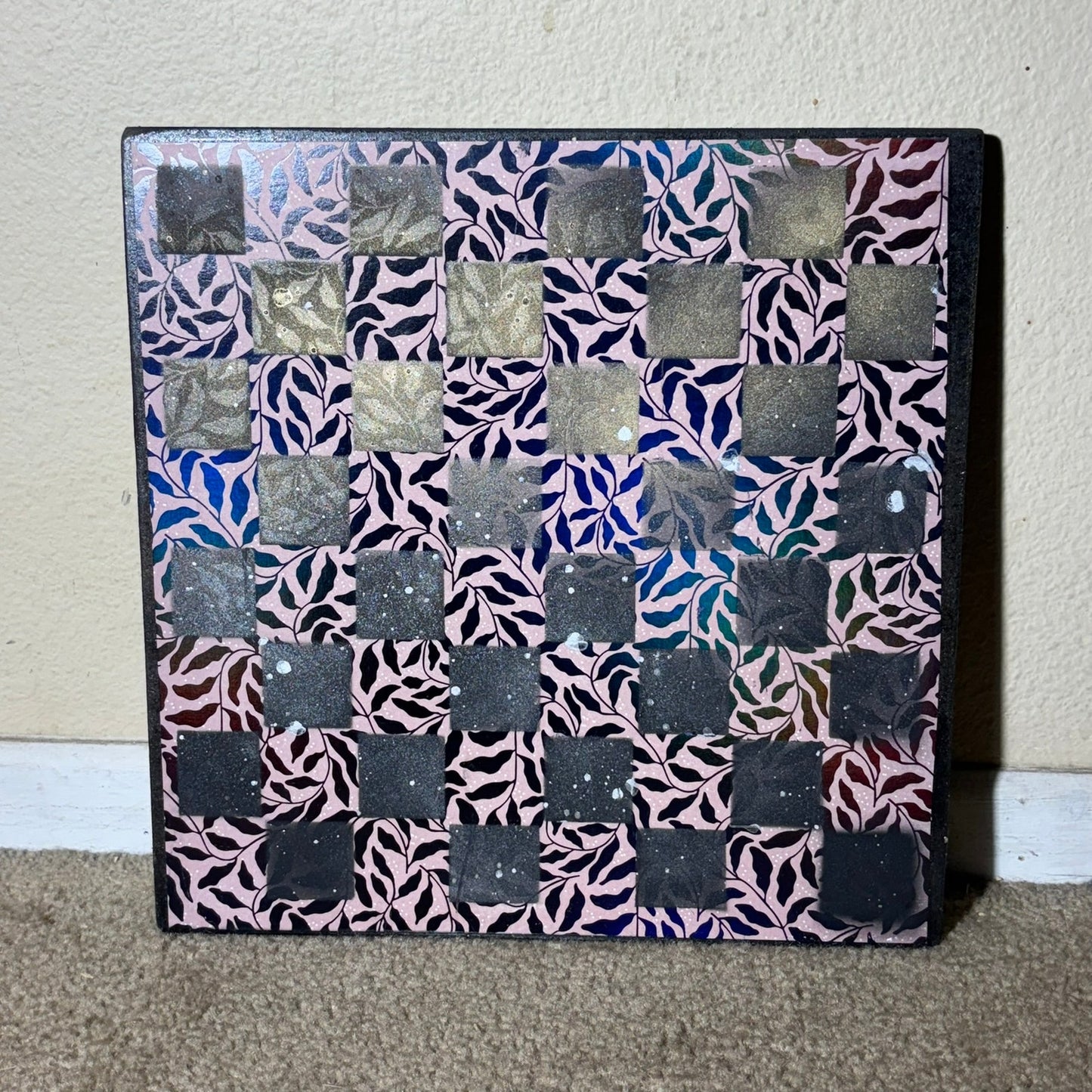 Vintage Black Leaves - Scrapbook Chess Board