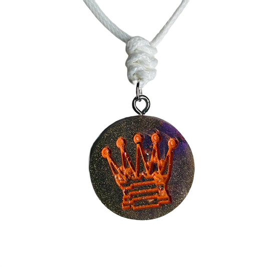 Orange Print Queen - Handmade Resin Chess Necklace