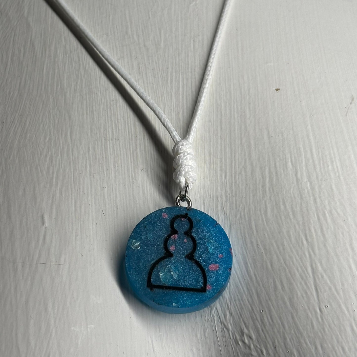 Pearl Blue Pawn - Handmade Resin Chess Necklace