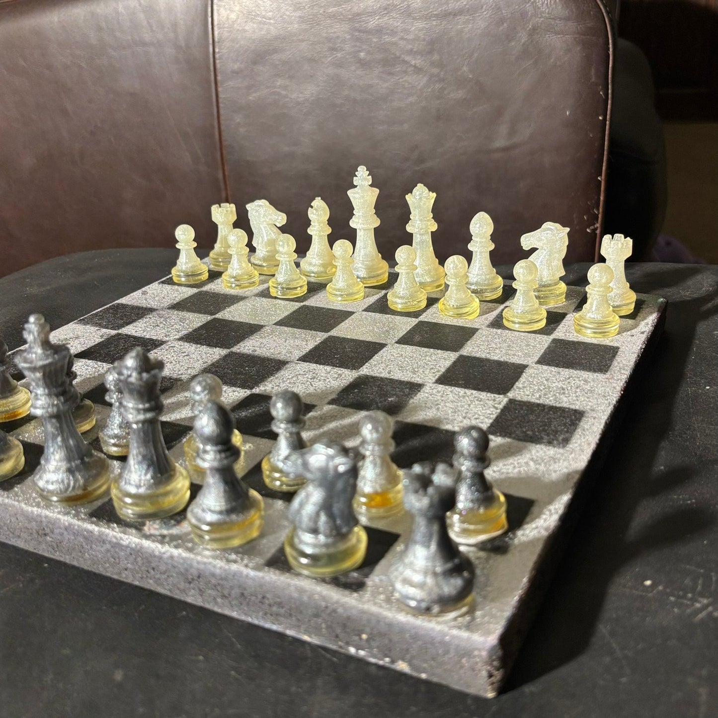 Silver & Black - Painted Chess Set