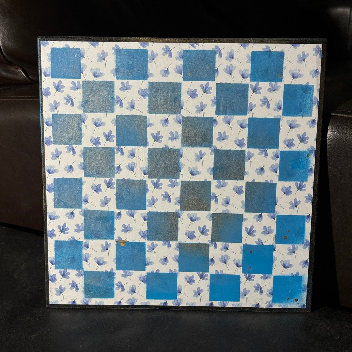 Blue Flowers - Scrapbook Chess Board