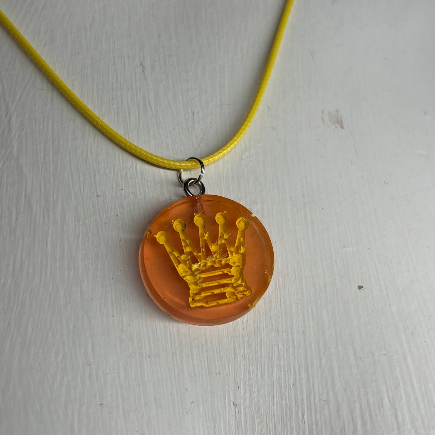 Sunset Yellow Queen - Handmade Resin Chess Necklace