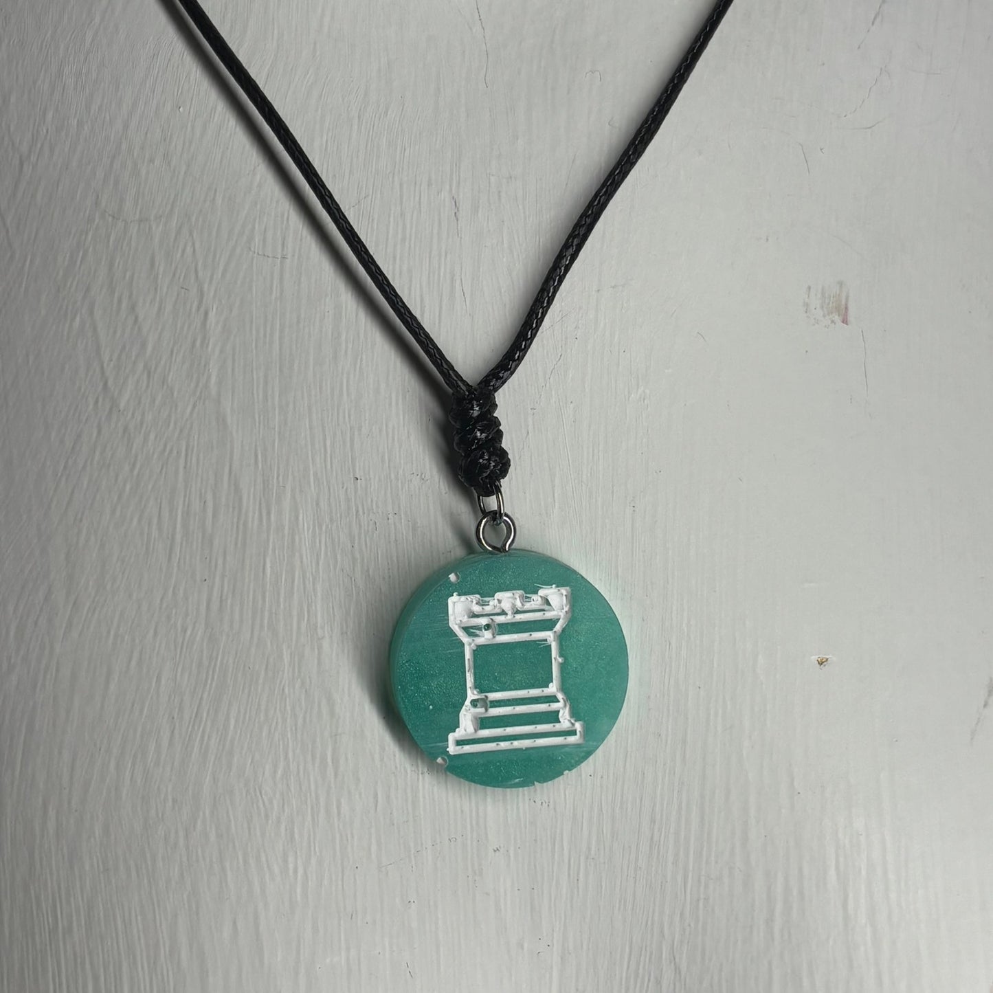 Aqua Green Rook - Handmade Resin Chess Necklace