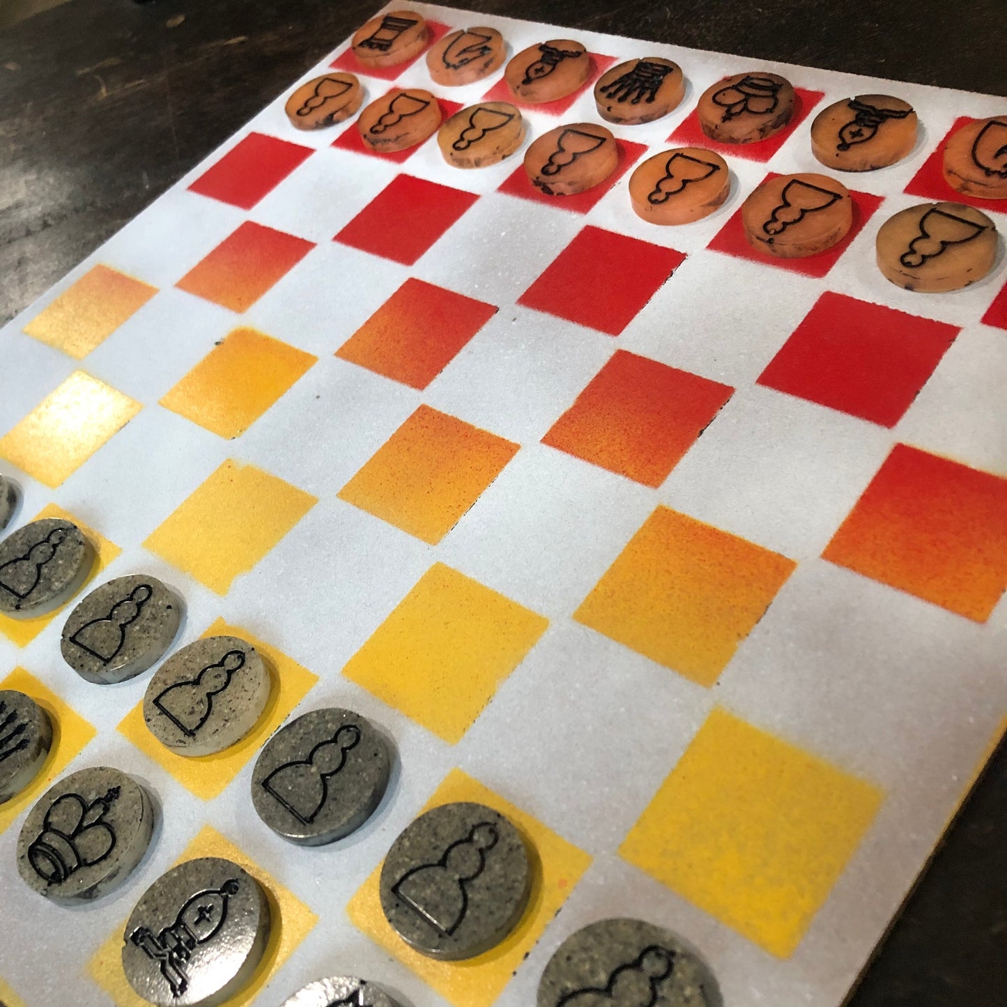 Fading Red & Yellow - Painted Chess Set