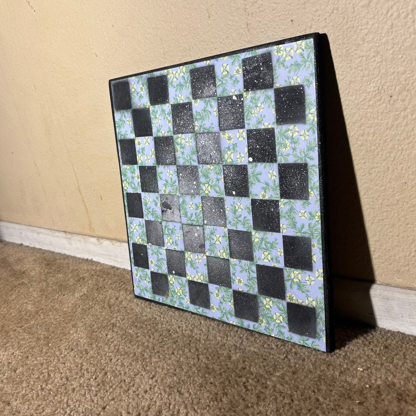 Beautiful Flowers With Chrome Rain - Scrapbook Chess Board