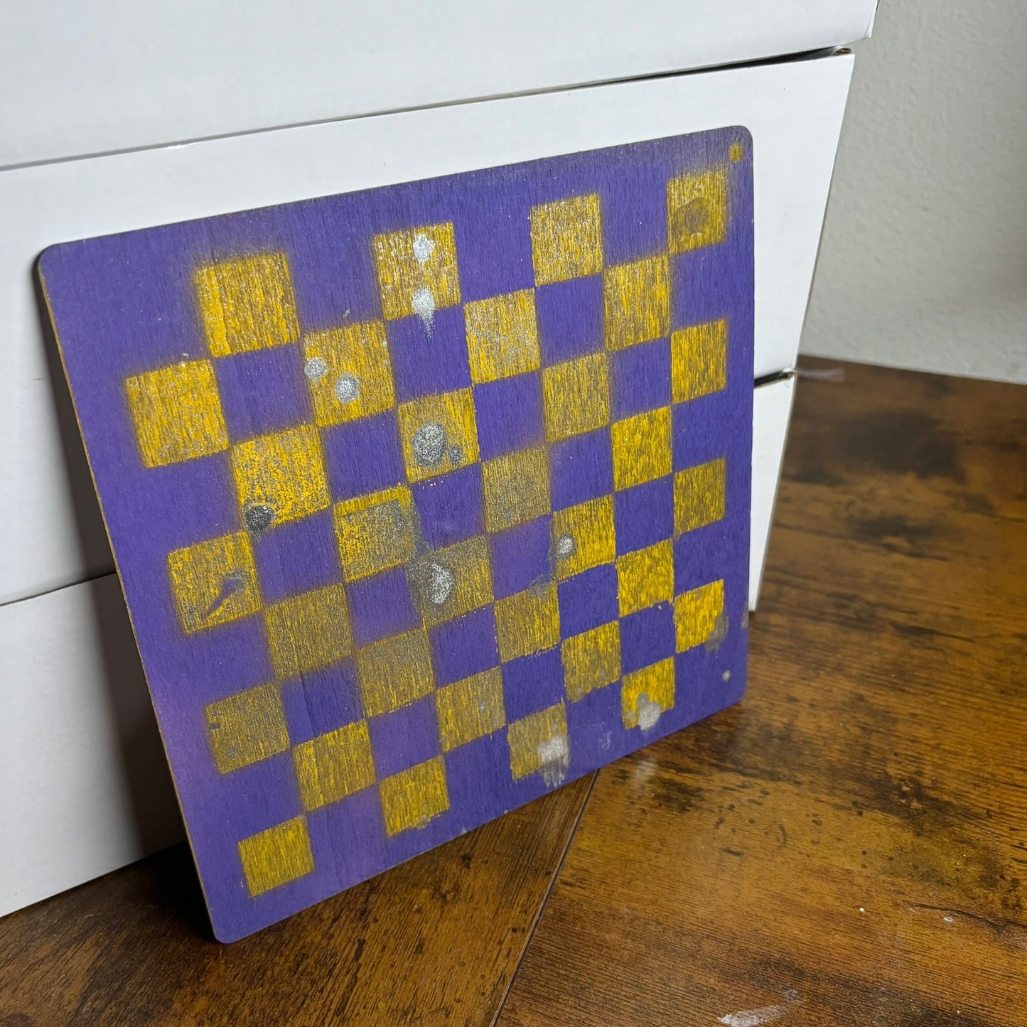 Purple Yellow Enmeshment - Painted Thin Wooden Chess Board