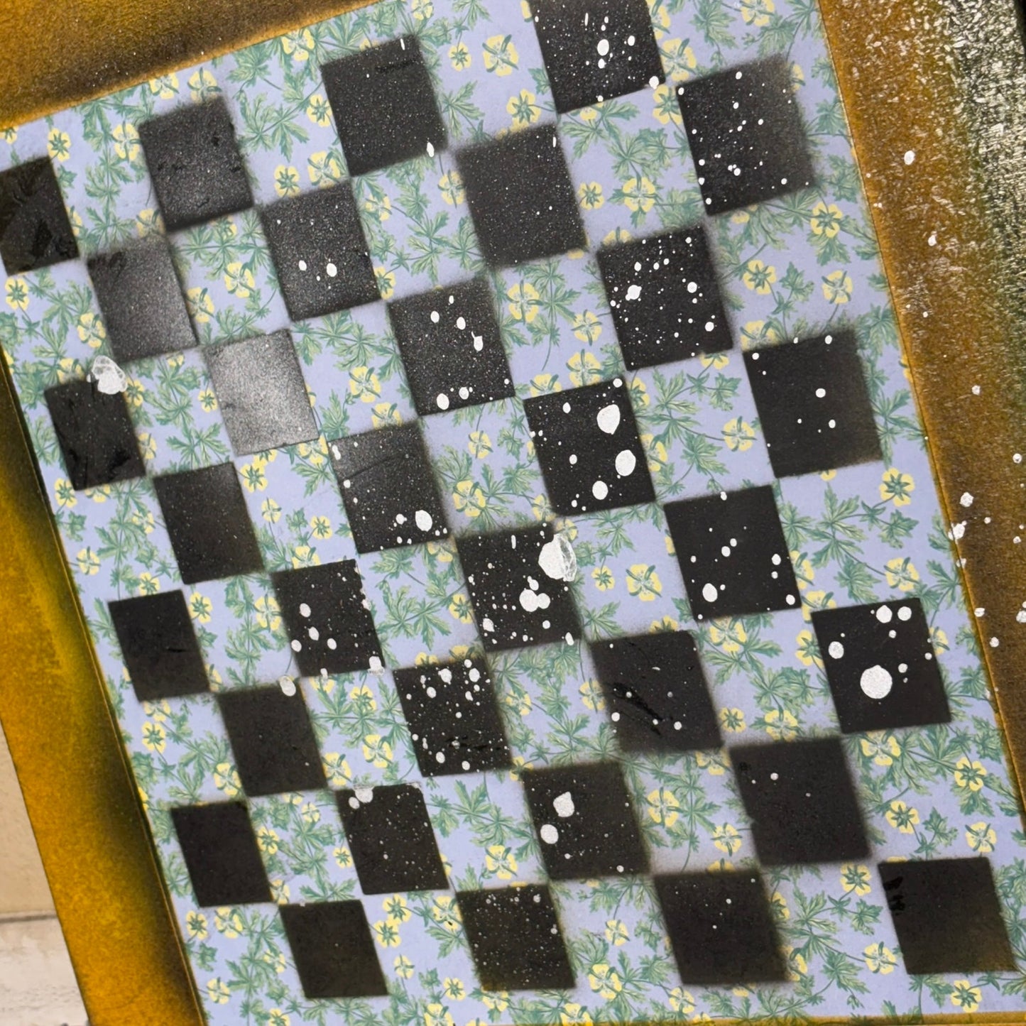Pretty Flower Yellow Border - Large Scrapbook Chess Board